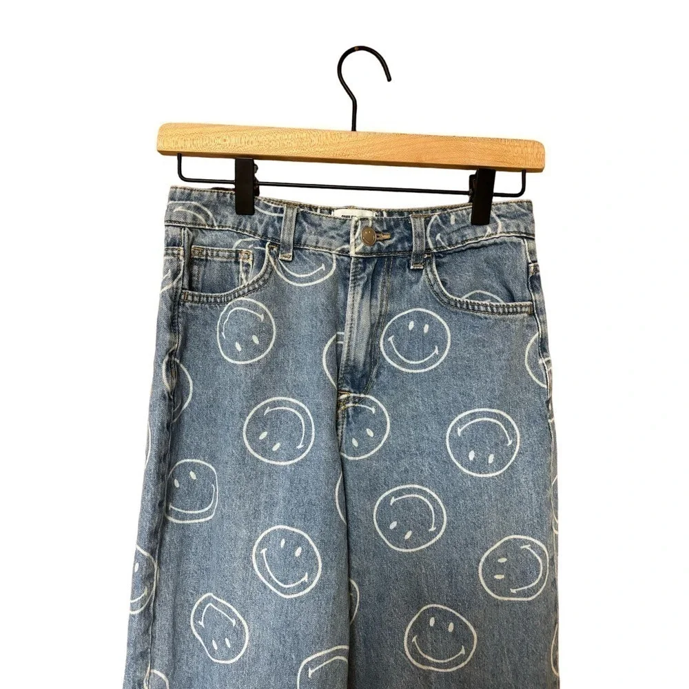 Smiley x H&M smiley Face Wide Leg Straight Leg Smiley Face denim Jeans Size 0